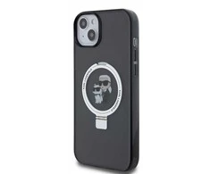 Apple iPhone 15 Plus Karl Lagerfeld dėklas Ring Stand Karl&amp;Choupettte MagSafe (KLHMP15MHMRSKCK) juodos spalvos