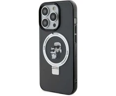 Karl Lagerfeld KLHMP15LHMRSKCK Apple iPhone 15 Pro 6.1″ juodos spalvos kietas dėklas Ring Stand Karl&amp;Choupettte Ma