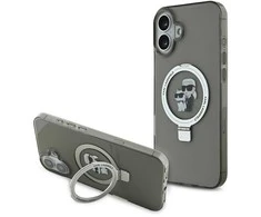 Karl Lagerfeld Ringstand Karl and Choupette MagSafe Apple iPhone 16 Plus dėklas telefonui juodos spalvos