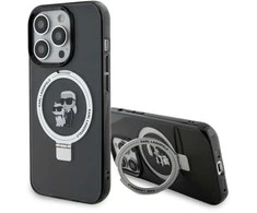 Karl Lagerfeld KLHMP15LHMRSKCK Apple iPhone 15 Pro 6.1″ juodos spalvos kietas dėklas Ring Stand Karl&amp;Choupettte Ma