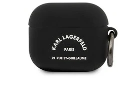 Karl Lagerfeld Rue St Guillaume silikoninis dėklas ausinėms AirPods 3 juodos spalvos