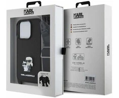 Karl Lagerfeld Saffiano Crossbody Strap Metal Karl and Choupette dėklas telefonui Apple iPhone 15 Pro juodos spalvos
