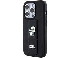 Dėklas Karl Lagerfeld KLHCP15LGSAKCPK IPHONE 15 PRO 6.1 "Juodas/Juodas HARDCASE GRIPSTAND SAFFIANO KARL &amp; CHUPETTE PINS