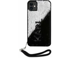 Karl Lagerfeld KLHCN61PSQRKS Apple iPhone 11 /Xr 6,1″ sidabrinis kietas dėklas Sequins Cord