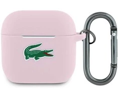 Lacoste Liquid Silicone Croc Logo dėklas skirtas Apple AirPods 4 rožinės spalvos