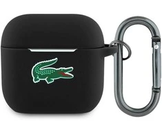 Lacoste Liquid Silicone Croc Logo dėklas skirtas Apple AirPods 4 juodos spalvos