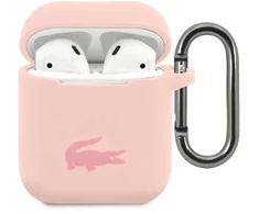 Lacoste Liquid silikoninis Glossy Printing Logo dėklas skirtas Apple AirPods 1/2 rožinės spalvos