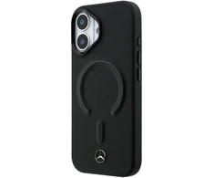 Mercedes PU Leather 3D MagSafe dėklas skirtas Apple iPhone 17 juodos spalvos