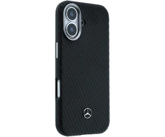 Mercedes PU Leather Wood Semi Wrap MagSafe dėklas skirtas Apple iPhone 17 juodos spalvos