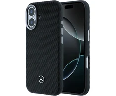 Mercedes PU Leather Wood Semi Wrap MagSafe dėklas skirtas Apple iPhone 17 juodos spalvos