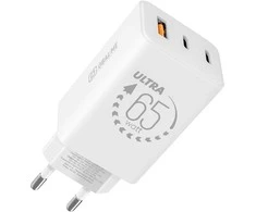 OBAL:ME GaN laidinis įkroviklis USB-A + 2xUSB-C 65W baltos spalvos