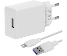 OBAL:ME sieninis įkroviklis USB-A 10W + USB-A/Lightning kabelis 1m baltos spalvos