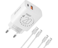 OBAL:ME laidinis įkroviklis USB-A + USB-C 20W + 2x kabelis 1m baltos spalvos