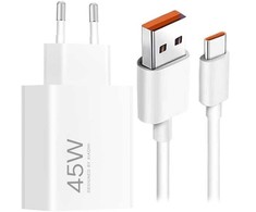 Xiaomi MDY-17-EF USB-A 45W kelioninis įkroviklis + kabelis USB-C 6A baltos spalvos (Bulk pakuotė)