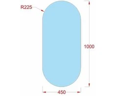 Mirrorsled Skaidrus veidrodis su LED galiniu apšvietimu 450x1000 piliulė + mygtuku