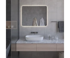 Mirrorsled Skaidrus veidrodis su LED galiniu apšvietimu 1000x700 (apvalinti kampai) + mygtuku