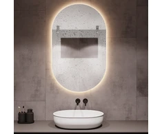 Mirrorsled Skaidrus veidrodis su LED galiniu apšvietimu 600x1000 (piliulė) + mygtuku