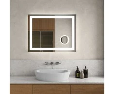 Mirrorsled Skaidrus veidrodis su LED priekiniu apšvietimu 800x1000 ir didinamuoju veidrodėliu