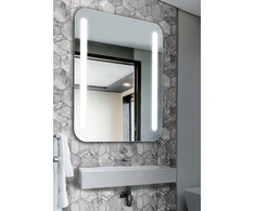 Mirrorsled Skaidrus veidrodis su LED priekiniu apšvietimu 800x1000 (apvalinti kampai, juostos) + mygtuku