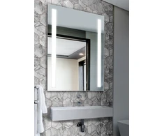 Mirrorsled Skaidrus veidrodis su LED priekiniu apšvietimu 800x1000 (statūs kampai, juostos) + mygtuku