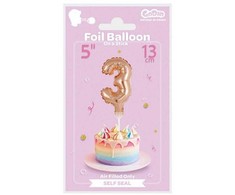 Balon foliowy 13 cm na patyku cyfra 3 auksinė GODAN BC-5RZ3