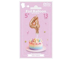 GoDan Balon 13cm foliowy na patyku "4" rožinė-auksinė