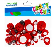 Dekoracija iš medžio CRAFT with FUN Ladybirds, lipni, 24 vnt., įvairių dydžių
