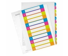 Skiriamieji lapai Leitz WOW Print, A4+, 1-12, plastikiniai, įvairių spalvų