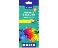 Starpak Akriliniai dažai 12 spalvų mėgintuvėliai po 12 ml intensyviai nepermatomi greitai džiūstantys 1 vnt.