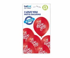 Dekoratyvinis balionas 12 I Love You raudonas, 6 vnt., Valentino diena GODAN BRP5000286