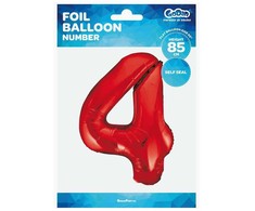 GoDan folijos balionas numeris 4 raudonas, 85 cm
