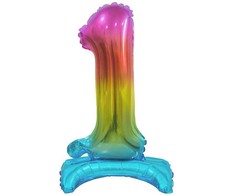 GoDan B&amp;C folijos balionas Stovintis numeris 1, vaivorykštė, 38 cm