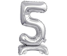 GoDan B&amp;C folijos balionas Stovintis numeris 5, sidabrinis, 38 cm