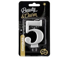 GoDan gimtadienio žvakė "5" sidabrinė 8cm