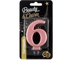 GoDan Świeczka urodzinowa "6" rožinė-auksinė 8cm