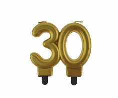 GoDan žvakė numeris 30 GIMTADIENIS, auksinė, metalinė, B&amp;C, 8 cm