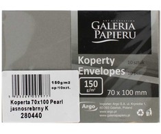 Galeria Papieru Vokai Galeri Papieru, Perlinė šviesiai sidabrinė spalva, 70x100mm, 150g/m2, 10 vnt/pak