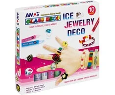 Vitražinių dažų rinkinys ICE JEWELERY, Amos, 10 spalvų po 10,5ml + 3 apyrankės + 5 žiedai