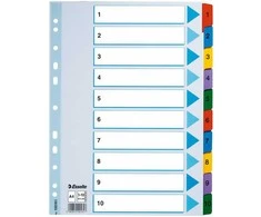 Skiriamieji lapai Esselte Mylar, A4, 1-10 skaičiai, spalvotii