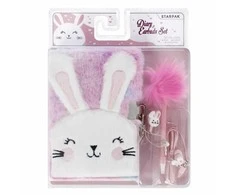 Pliušinis dienoraštis su užsegimu Rabbit pen ausinės STARPAK 526044