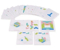 Adam Toys Medinė logikos žaidimo dėlionė Tetris su 18 spalvotų kaladėlių ir užduočių kortelėmis, vaikams nuo 3 metų