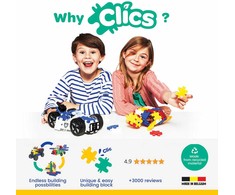 Clics toys KONSTRUKCINIAI KLUOKAI VAIKAMS CLICS RC001 dėžutė 5in1 69 vnt. SPAUSKITE PRADĖTI