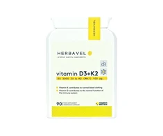 Maisto papildas Herbavel Vitaminas D3 3000 TV + K2, 90 kapsulių