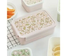 A Little Lovely Bento vaikiška priešpiečių dėžutė ‘Žiedai’ rožinė