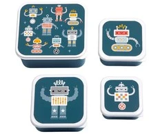 A Little Lovely Vaikiškų priešpiečių dėžučių rinkinys 'Robotai' 4vnt