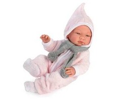 Lėlė kūdikėlis Marija rožiniu šiltu kostiumėliu, 43cm