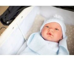 Lėlė kūdikėlis Pablo melsvais rūbeliais, 43cm