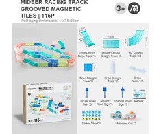 Mideer magnetinis konstruktorius – lenktynių trasa su elektrinėmis mašinėlėmis, 115 dalių