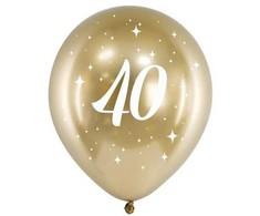 PartyDeco Auksiniai balionai su skaičiumi 40, 6vnt
