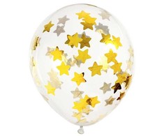 PartyDeco Balionai su konfeti "Auksinės žvaigždės" 30 cm